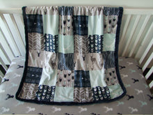 Load image into Gallery viewer, WOODLAND PATCHWORK MINKY BLANKETS - Baby to Teen Size
