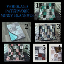 Load image into Gallery viewer, WOODLAND PATCHWORK MINKY BLANKETS - Baby to Teen Size
