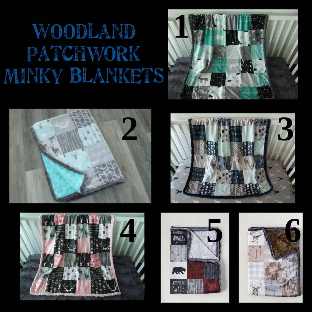 WOODLAND PATCHWORK MINKY BLANKETS - Baby to Teen Size