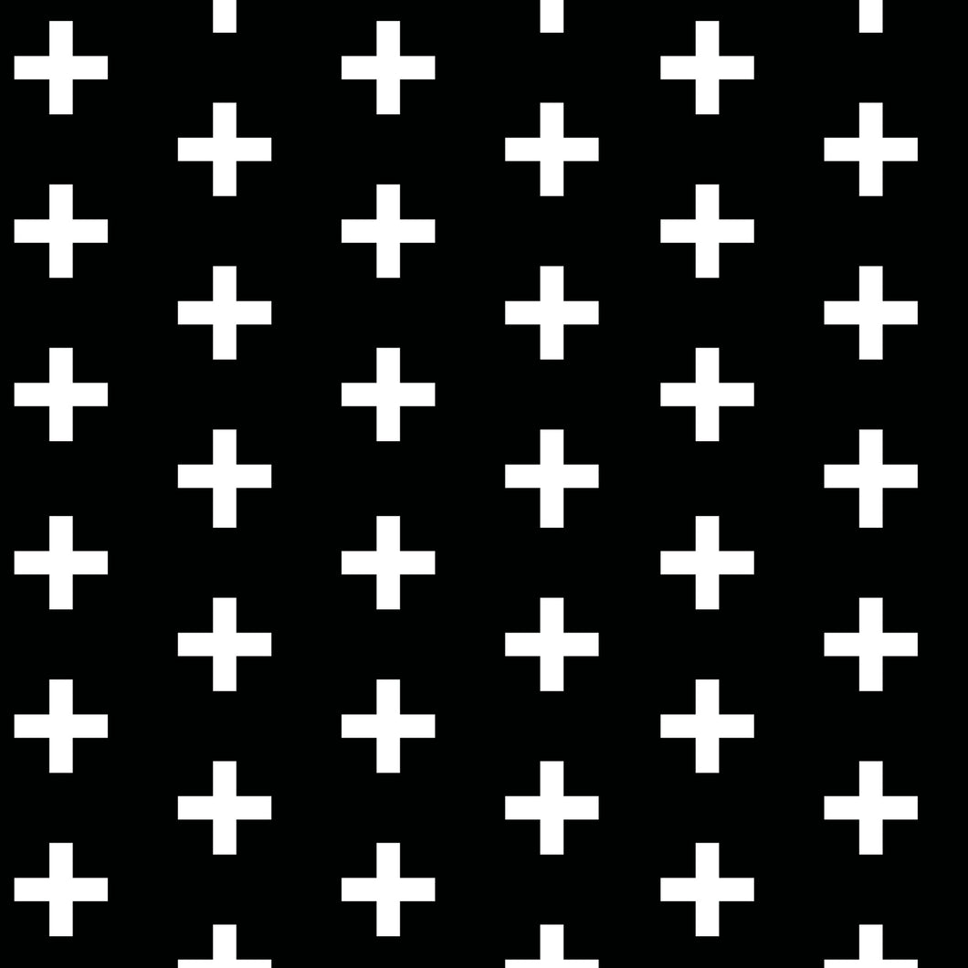 Black White Cross / Plus Sign Designer Print Minky - Designer Minky - Designer Print Fabrics