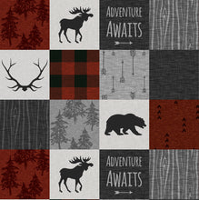 Load image into Gallery viewer, Gray Dark Red Moose Bear Designer Minky Patchwork Panel
